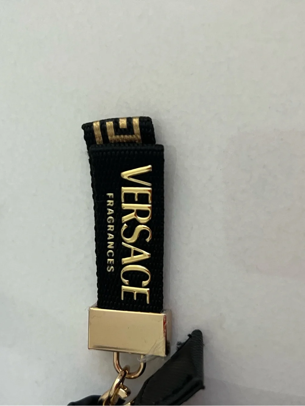 Versace Black and Gold Greek Key Wrist Strap Clutch